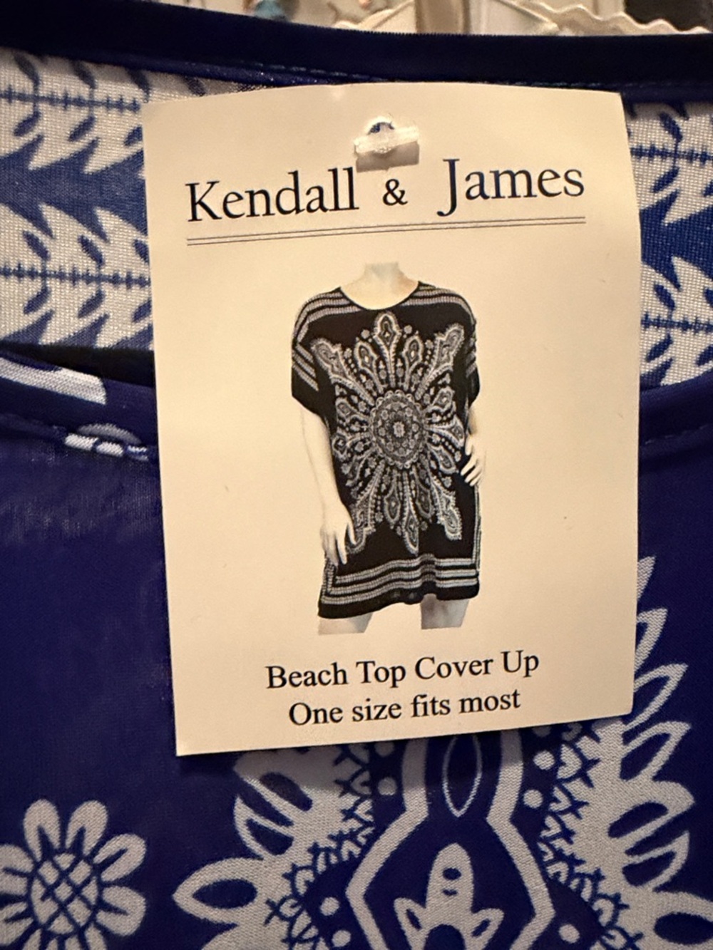 Blue Printed Women's Tunic Top Swim Coverup - Picture 3 of 3